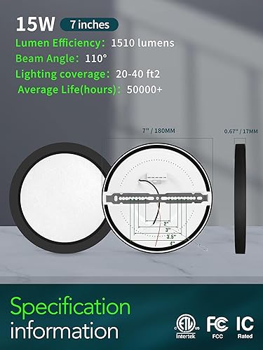 Miniatura 6 de Lámpara LED de techo empotrada, regulable 5CCT seleccionable 2700K3000K4000K5000K6000K, 7 pulgadas, 15 W, accesorio de iluminación redondo ultrafino