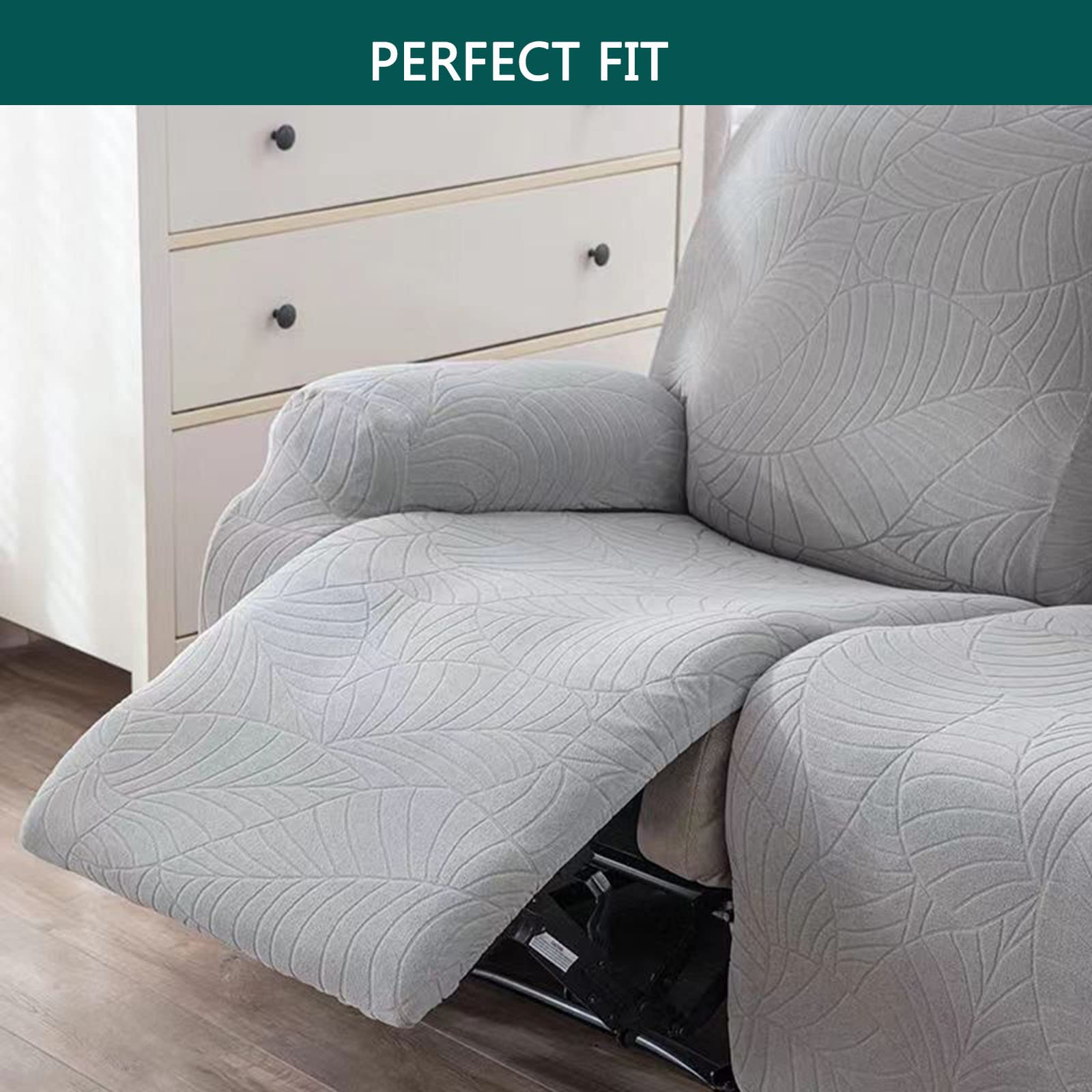 4 Pièces Housse De Chaise Inclinable, Imperméable Housses De Protection pour Fauteuil Inclinable, Feuille à Motifs Housse De Fauteuil pour Salon-Gris Clair