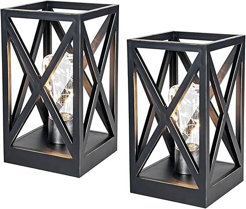 WINGBO Paquete de 2 lámparas de mesa retro alimentadas por batería, juego de lámparas inalámbricas que funcionan con pilas, luz nocturna portátil