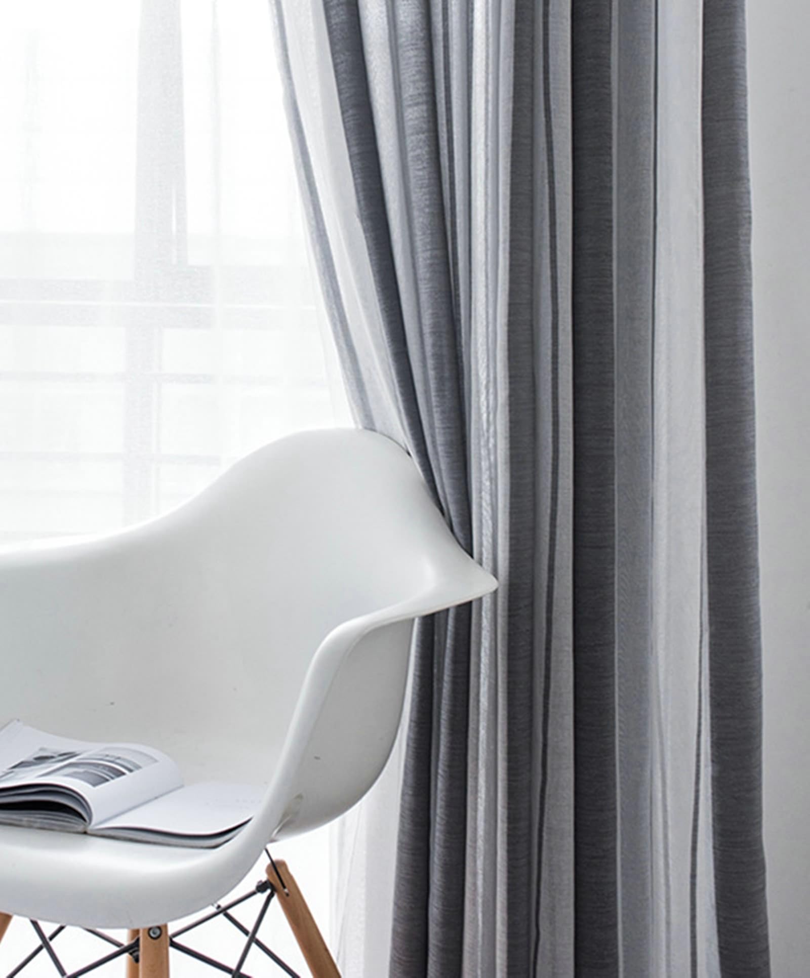 Dunkelgrau Voile Vorhänge 2 Stück Polyester, Fenster Kurz Vorhänge Transparent 160 cm Lang mit Ösen Moderne Elegant für Schlafzimmer, H160 x B96 cm