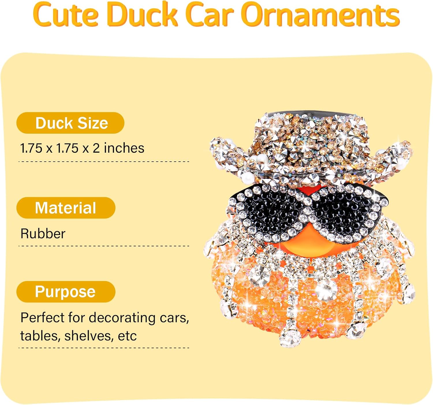 wonuu Pink Diamond Bling Rubber Duck Car Ornaments Sparkly Dashboard Decorations for Cool car Accessories, Cat-Eye Orange