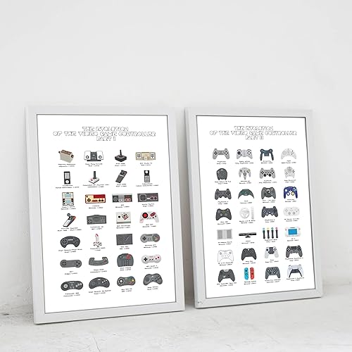 Miniatura 5 de Póster retro de videojuegos para decoración de pared de sala de juegos. Evolución de controladores de videojuegos, póster artístico para decoración