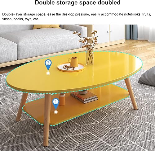 Miniatura 2 de Mesa de centro ovalada, mesa de centro ovalada de madera con estantería abierta para almacenamiento y exhibición, mesa de sofá de 2 niveles, mesa de
