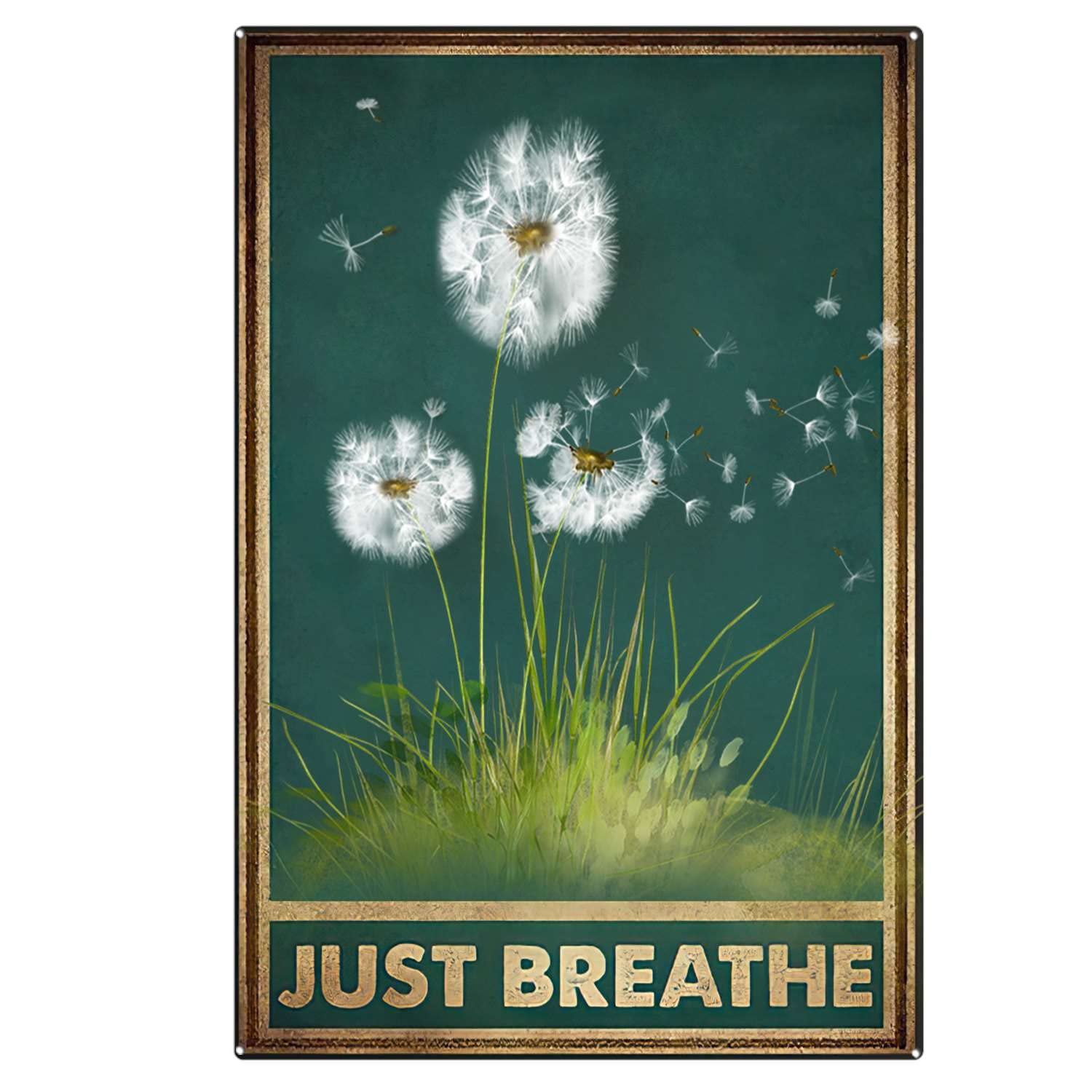 peiyeety Tin Metal Sign Vintage Just Breathe Dandelion Tin Sign Tin Sign 8x12 Inch