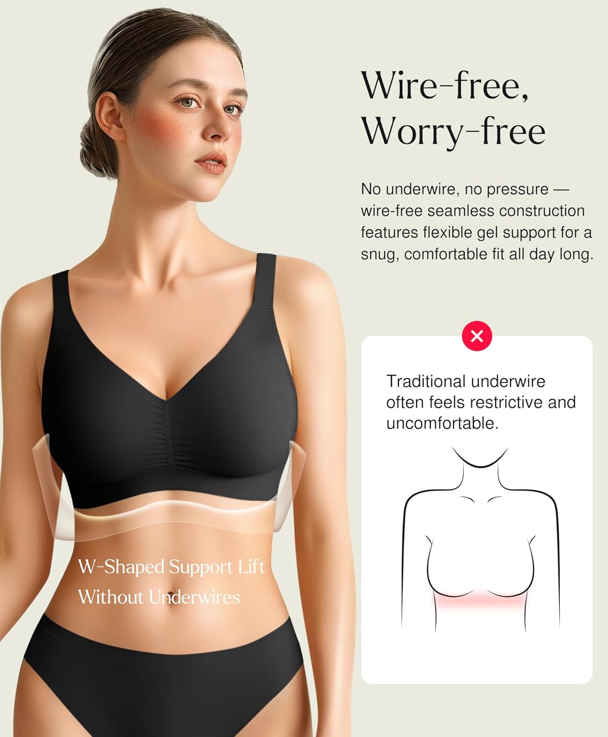 Popilush Seamless Bras for Women - Wireless Pushup Bra Full Coverage Comfortable T Shirt Bralette with Support and Lift - Image 2