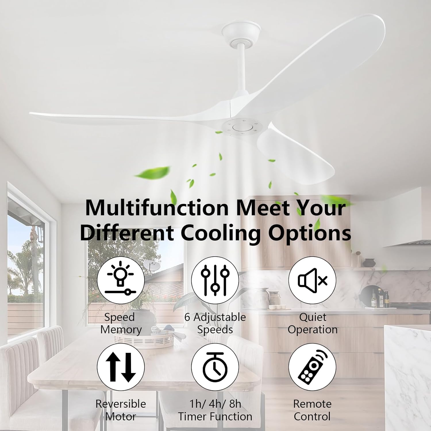 52'' Outdoor Ceiling Fan without Light,3 Solid Wood Damp Rated Ceiling Fan with Large Airflow,White Fan for Living Room,Bedroom,Gazebo,Porch.