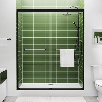Glass Shower Door Double Sliding 56-60 in. W, 72 in. H Frameds Bathroom Sliding Door, 1/46mm SGCC Tempered Glass, Explosion-Proof Film, Nano Coating, Matte Black
