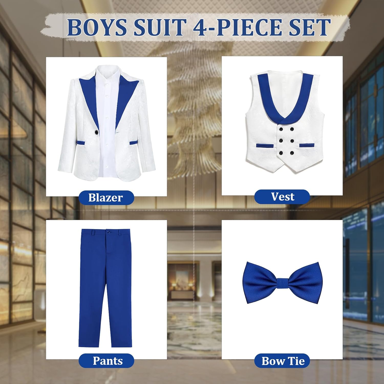 Boys Suit 3 Piece Slim Fit Suit for Boys Formal Wedding Outfits Tuxedo for Kids Ring Bearer Outfit Size 2-20 - Image 5