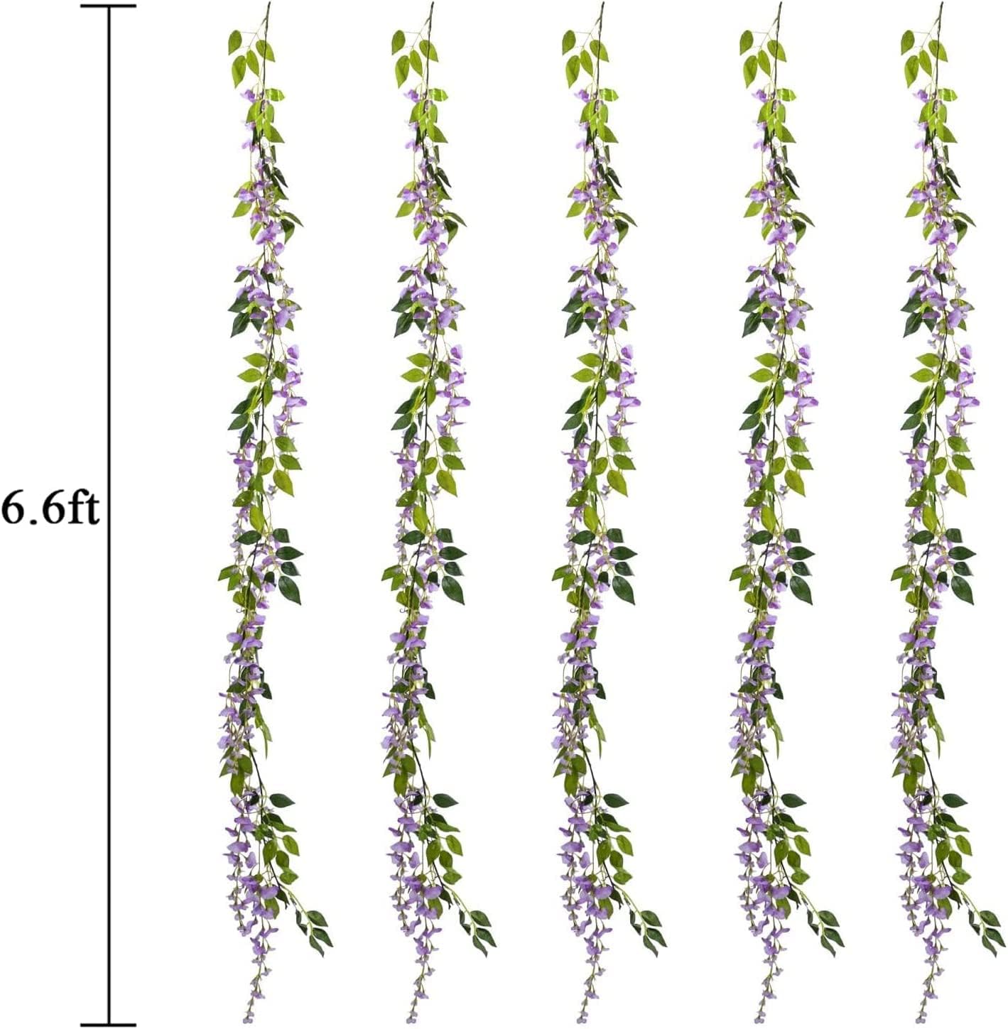 Wisteria Garland 5pack 33Ft Artificial Fake Wisteria Vine Hanging Flowers Fake Vines Plants (Purple)