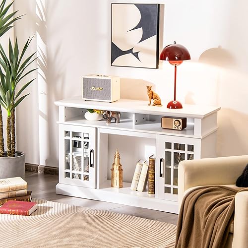 Miniatura 9 de Soporte de TV con chimenea eléctrica 3 en 1, centro de entretenimiento de 55 pulgadas con calentador integrado, estante ajustable de 3 posiciones, 2