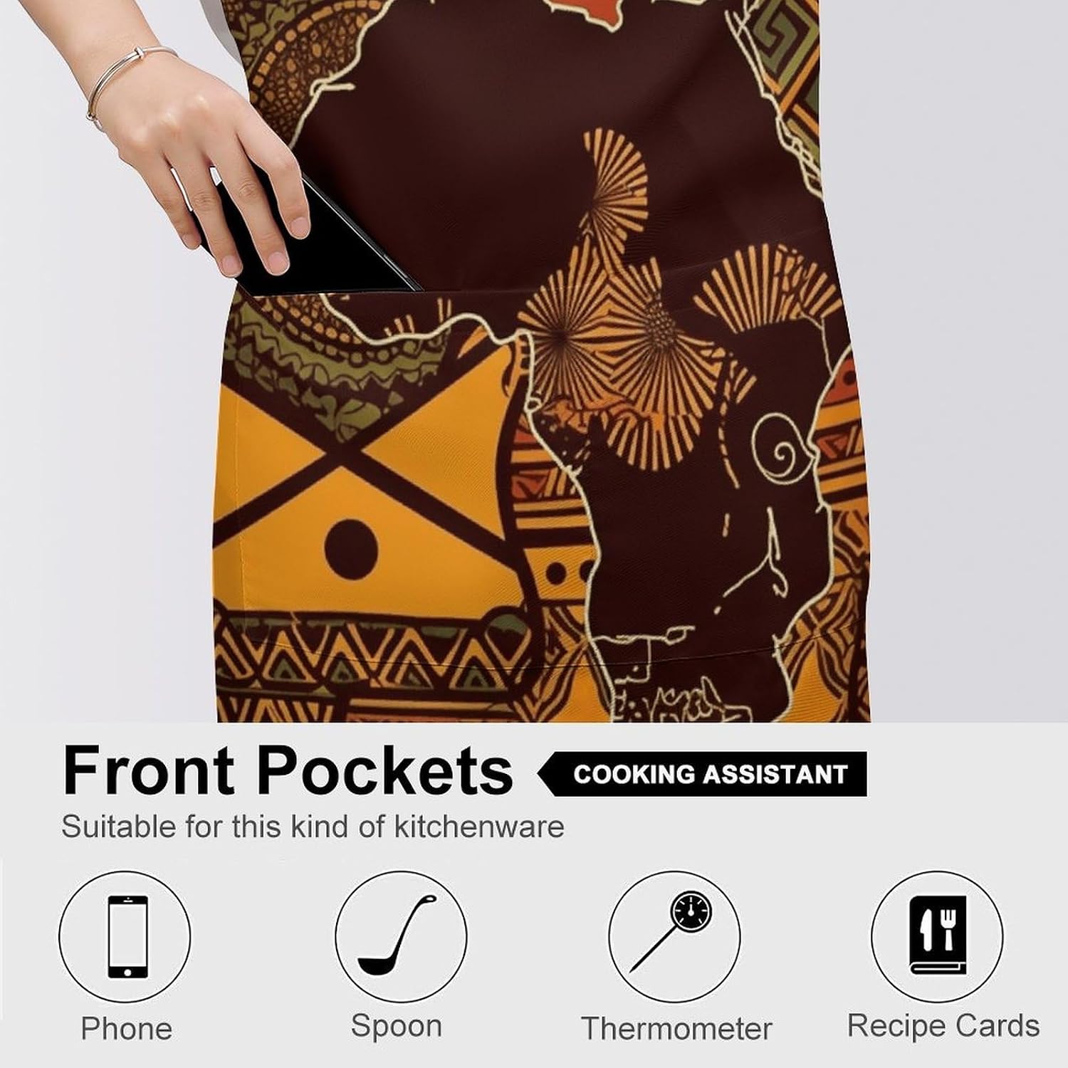 African Map Ethnic Pattern Apron Adjustable Chef Apron with Pocket for Men Women Waterproof Bib Apron Durable Cooking Apron for BBQ Baking Kitchen Cooking Apron