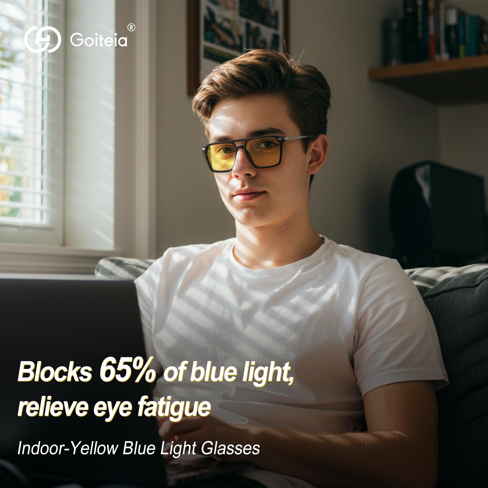 Goiteia Occhiali gialli per guida notturna, antiriflesso da fari a LED blu, occhiali a luce gialla blu per pioggia, doppio rivestimento AR, adatti per lunghi viaggi