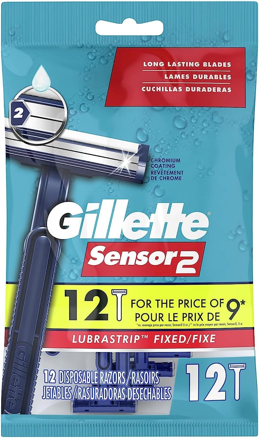 Gillette Sensor2 Men's Disposable Razors, 12Count