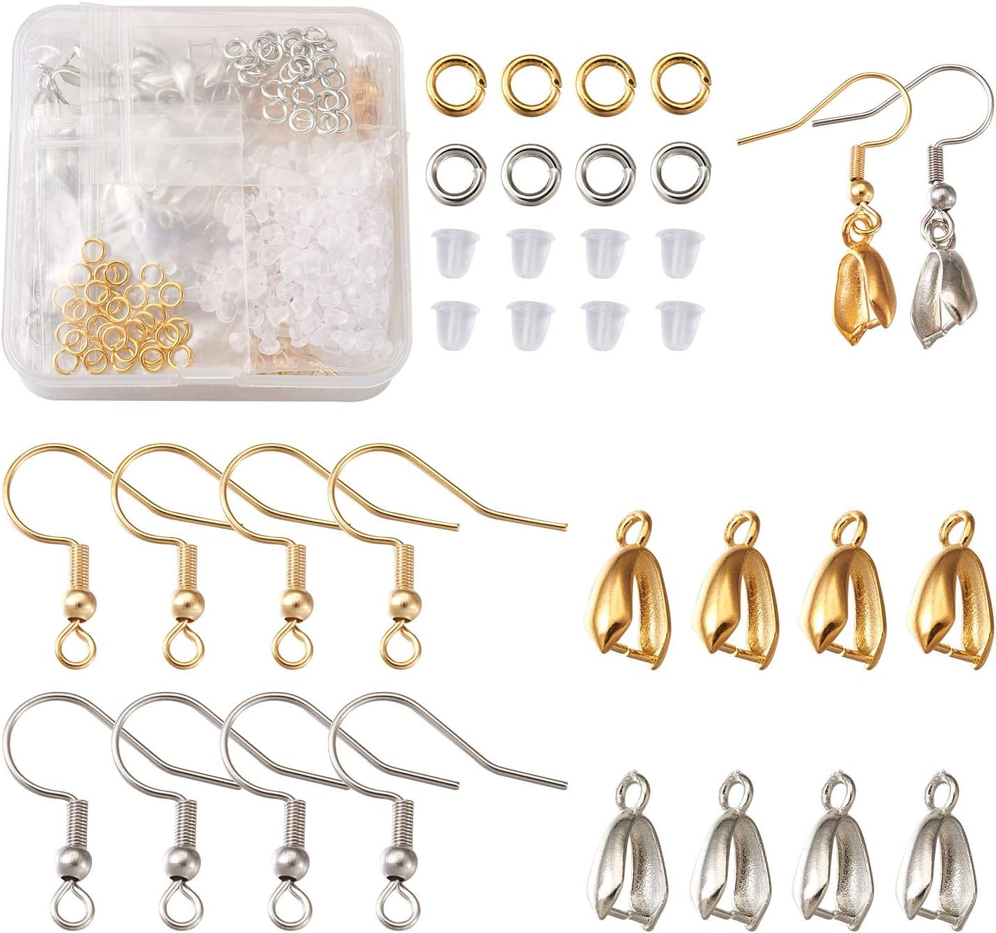 Craftdady 80pcs Stainless Steel Fish Earring Hooks Ear Wires with Ice Pick Pinch Bails Pendant Clasps Jump Rings Plastic Ear Nuts Earring Making Supplies Kit for Women DIY Jewelry