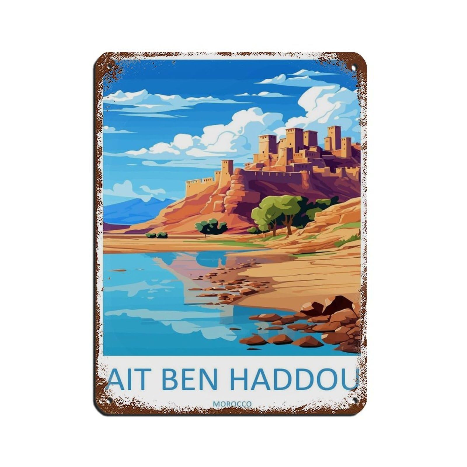 Aït Benhaddou Travel Art Morocco Art Gift（1） Tin Sign Vintage Metal Pub Club Cafe Bar Home Wall Art Decoration Poster Retro 12x16inch(30x40cm)