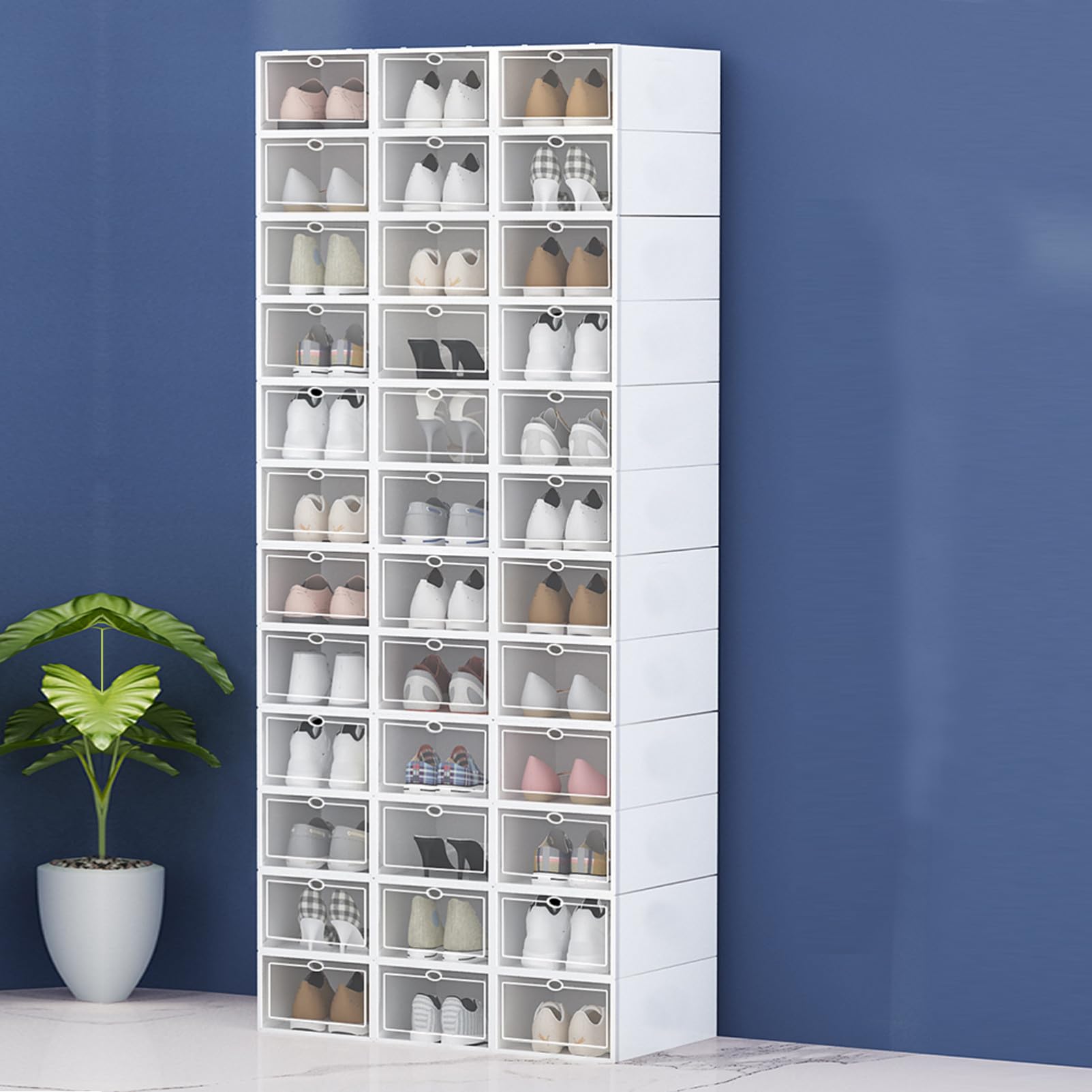 Boîtes à Chaussures Rangement Pratique et Transparent Lot de 6 en Plastique Blanc Empilables Style Tiroir Dimensions 33x23x14 Cm pour Organiser Vos Chaussures Facilement