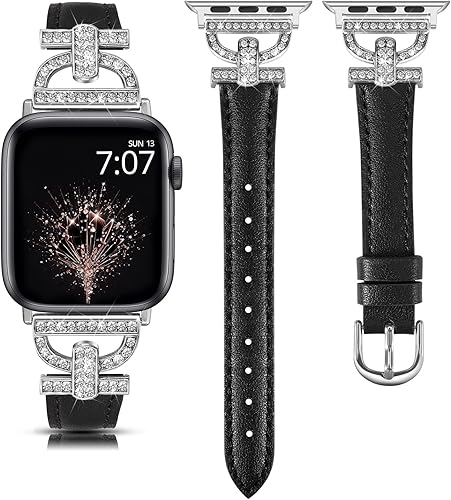 TOYOUTHS Correa de cuero compatible con Apple Watch Band 3840414244451.929 in, correa delgada y elegante para mujer con hebilla de metal de diamante