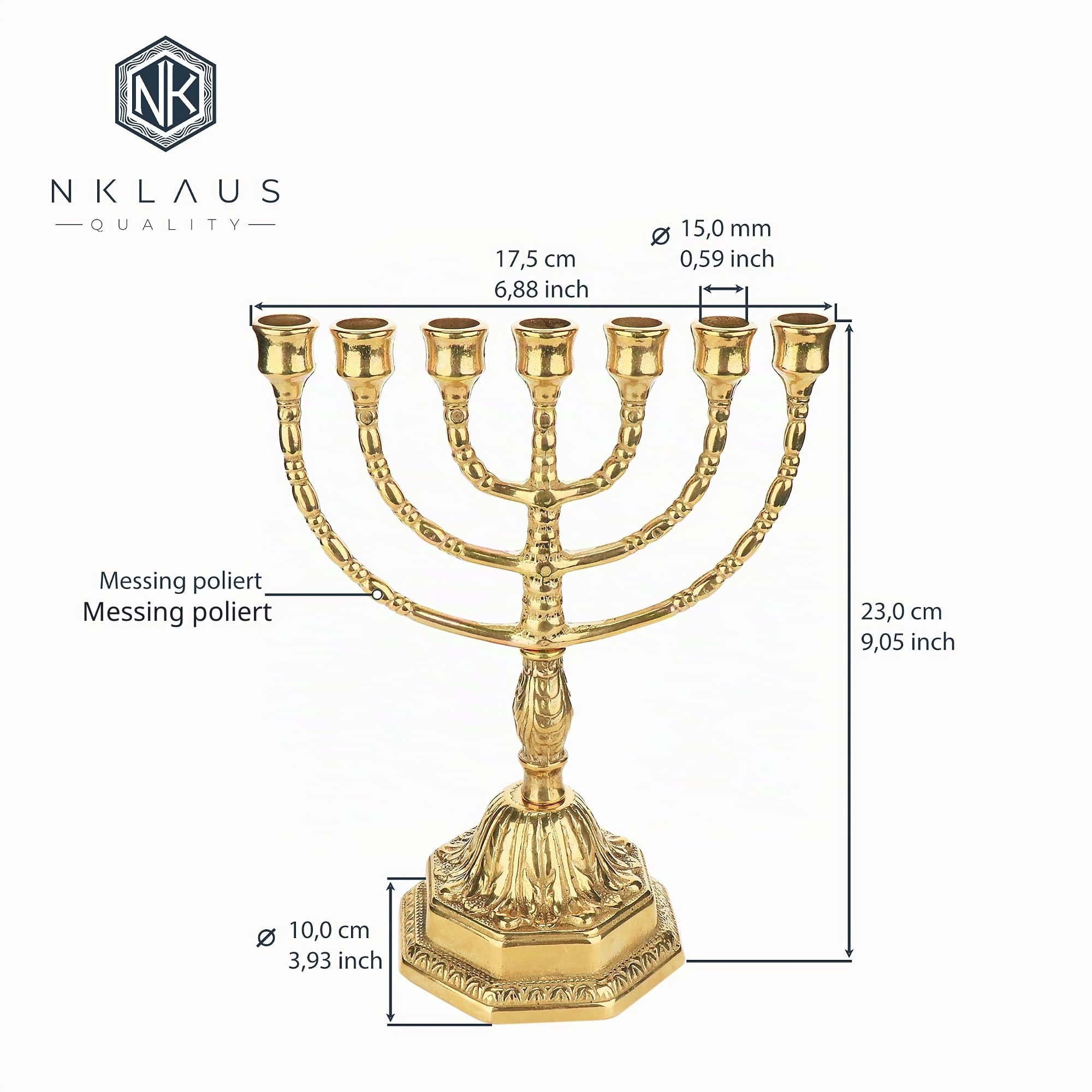 NKlaus Kerzenständer, siebenarmiger Leuchter Menorah, 23 cm, 1 Stück