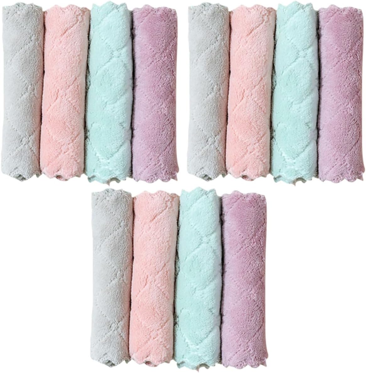 Abaodam 12pcs Water Absorbent Microfiber Kitchen Dish Towels Thickened Cleaning Cloths Multipurpose for Oil-Resistant, Lint-Free Surface Cleaning and Hand Drying Random Color