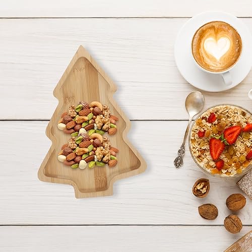 Miniatura 2 de BESTonZON Bandeja de aperitivo de árbol de Navidad, plato de árbol de Navidad, platos de Navidad, bandeja de aperitivos de madera en forma de árbol