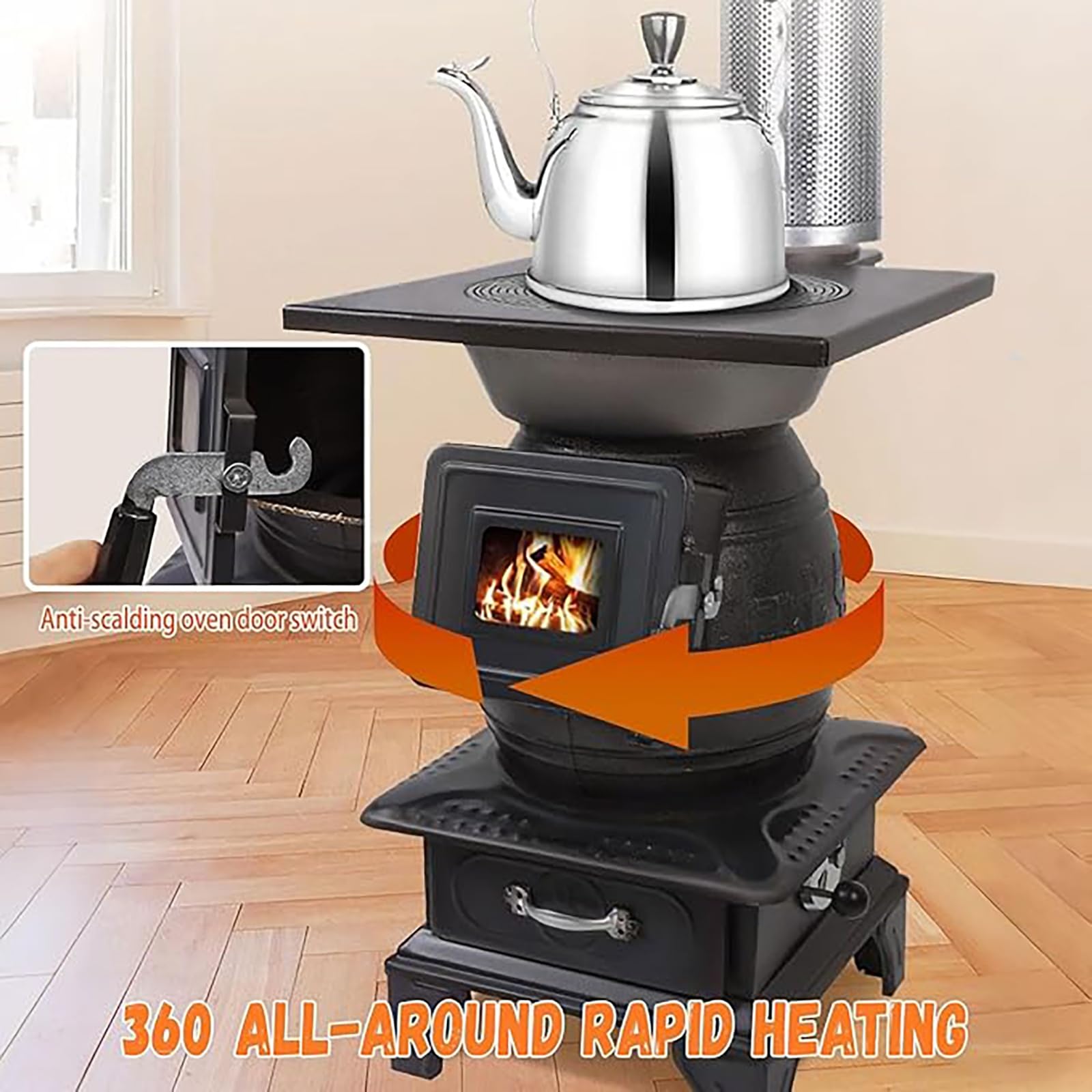 Stufa a legna per interni in ghisa resistente, con finestra di visualizzazione del fuoco, design compatto e portatile per campeggio, pesca e riscaldamento domestico