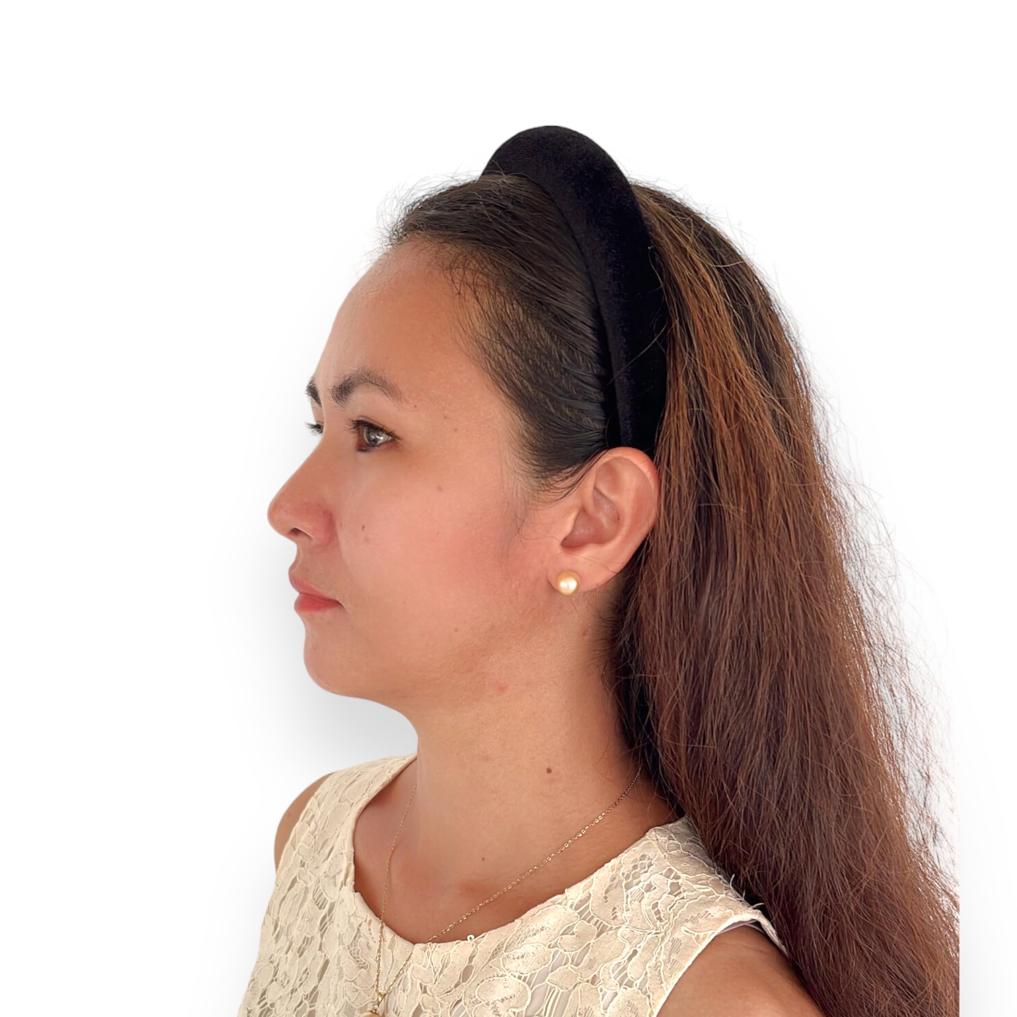 Leonyvie Velvet Padded Puffy Soft Headband, Black Thick Headband (4 CM Wide) - Image 4 thumbnail