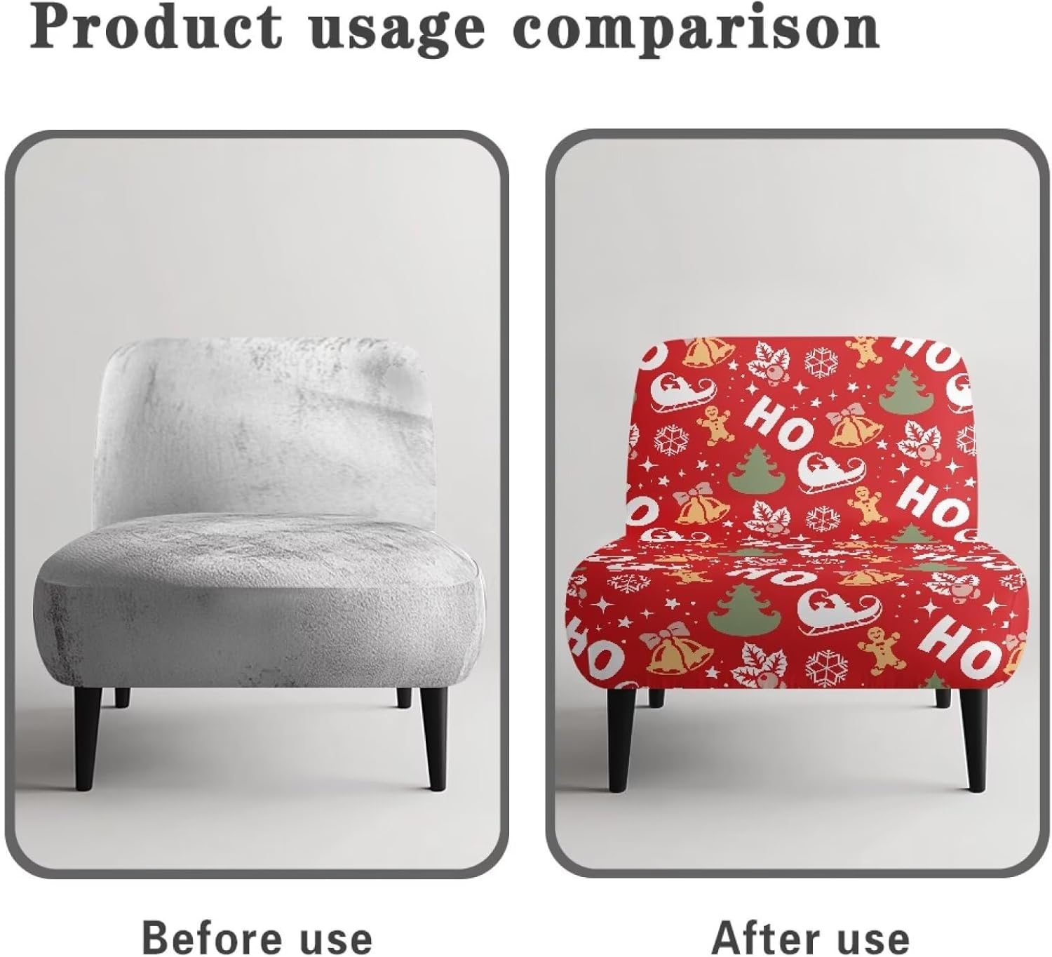Red Ho Thick Christmas Living Room Chair Covers for Holiday Decor Bell Stain-Resistant Christmas Armless Chair Cover with Elastic Bottom for House Warming Gifts