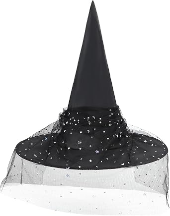 Witch Hat for Women Lace Halloween Costume Hat with Sparkling Buckle