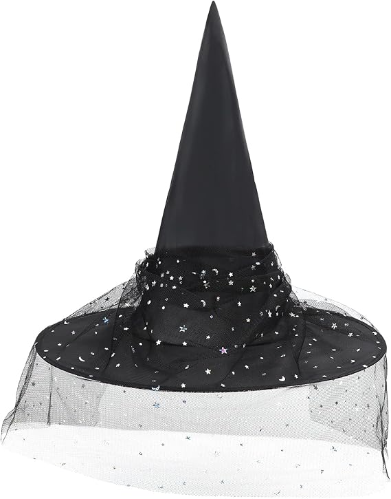 Witch Hat for Women Lace Halloween Costume Hat with Sparkling Buckle