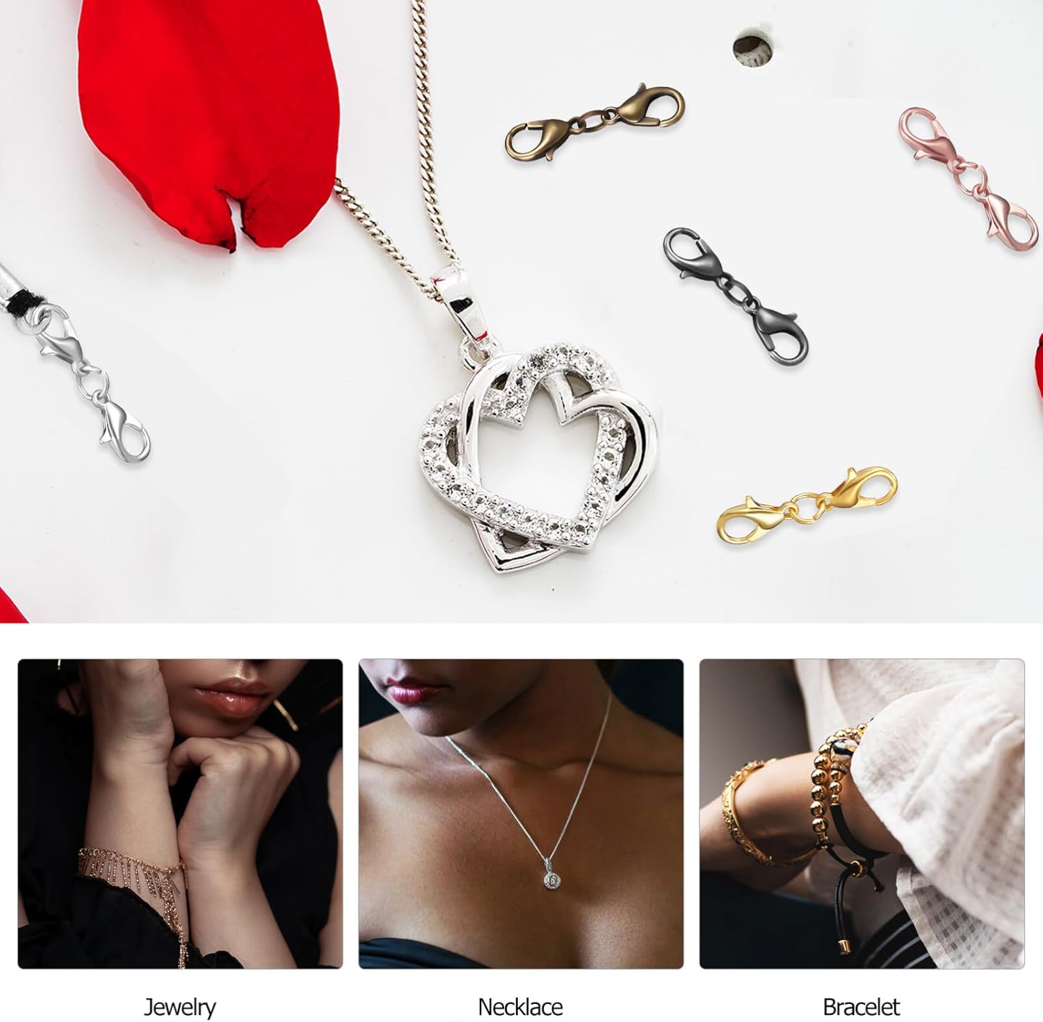 Double Lobster Clasp Extender 20Pcs Bracelet Extension Clasps Double Claw Connector for DIY Jewelry Making - Image 9