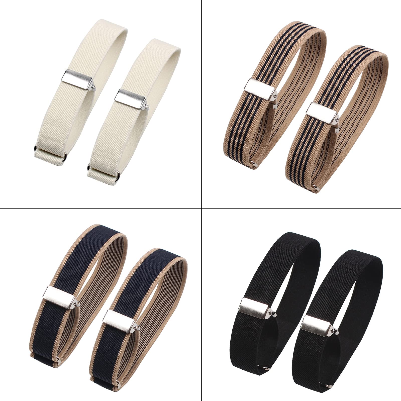 lasenersm 16 Pieces (8 Pairs) Unisex Elastic Adjustable Armbands Anti-Slip Shirt Sleeve Holders Adjustable Arm Shirt Garters Hold Up Sleeve Garters Elastic Armbands, Assorted Colors