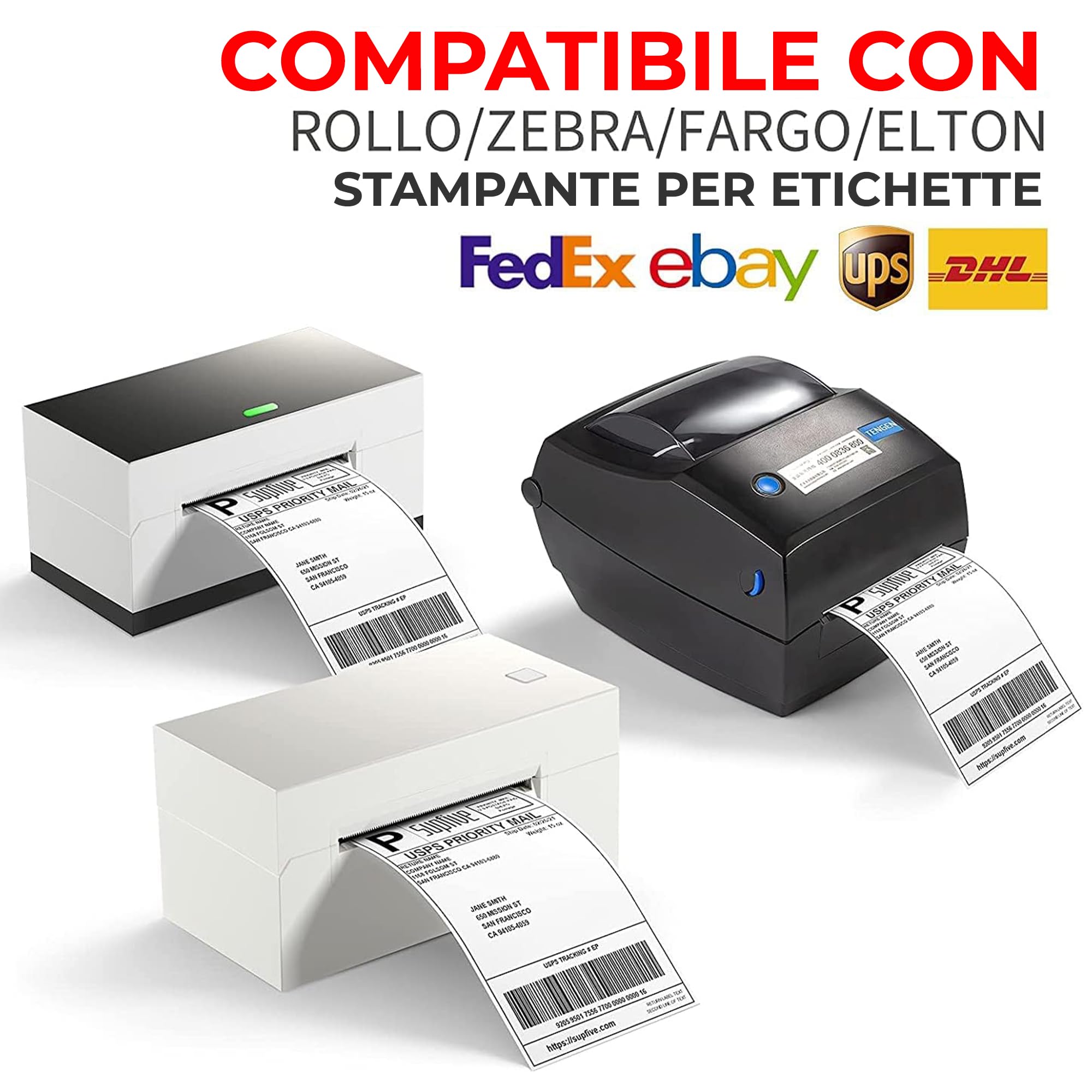 Double Dragon Etichette Termiche Premium, 5 Rotoli da 100MM x 150MM (6" x 4") Etichette Bianche Semplici