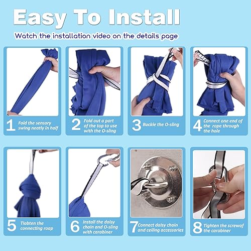 Miniatura 5 de Columpio sensorial para terapia de interiores, necesidades especiales, columpios para acurrucarse en el techo, hamaca de tela ajustable para