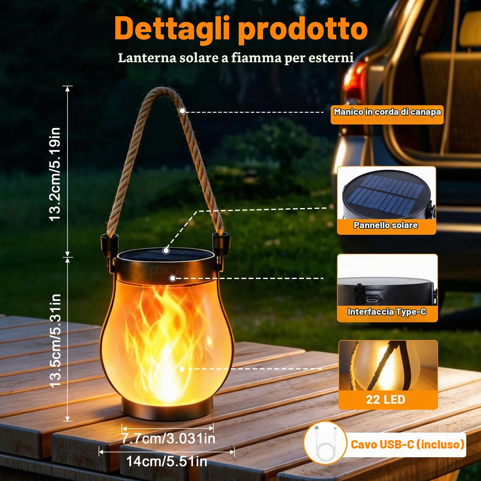 2 Pezzi Luci Solari da Giardino Effetto Fiamma 22 LED, Torce Solari da Esterno Impermeabili IP65 con Danza Fiamma Realistica, Illuminazione Solare Automatica Dusk to Dawn per Patio Vialetto Prato