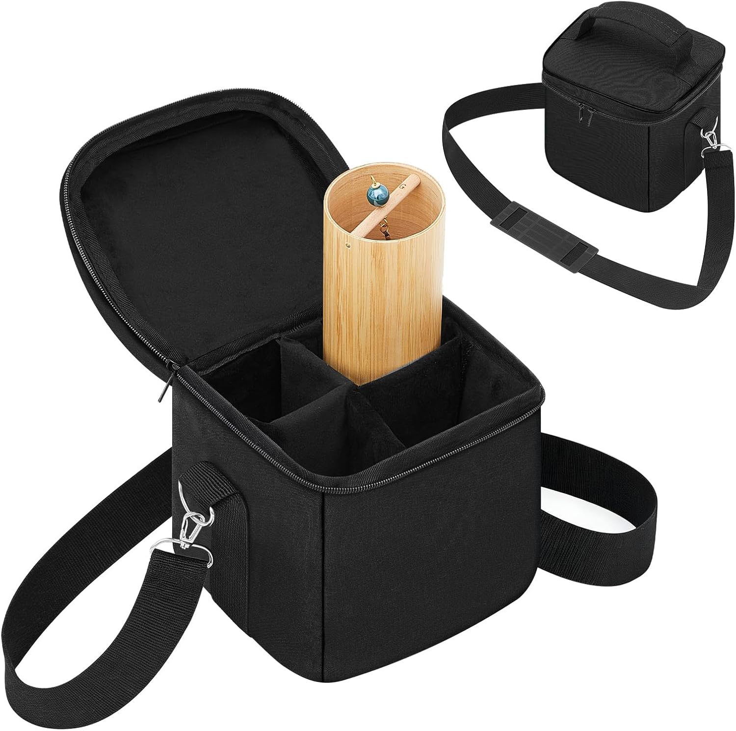 Universal Chimes Case Bag Hold up to 4 Chimes Accessory for Sound Healing Meditation Toolkit Protective Carrying Transport Travel Gig Bag for Wind Chime (Not Included), 8x8x8 Inch(Black)