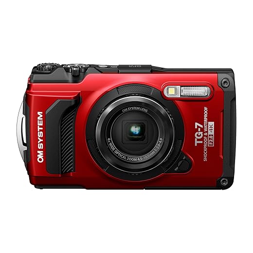 OM SYSTEM Tough TG-7 Red Underwater Camera, Waterproof, Freeze Proof, High Resolution Bright, 4K Video 44x Macro Shooting (Successor Olympus TG-6)