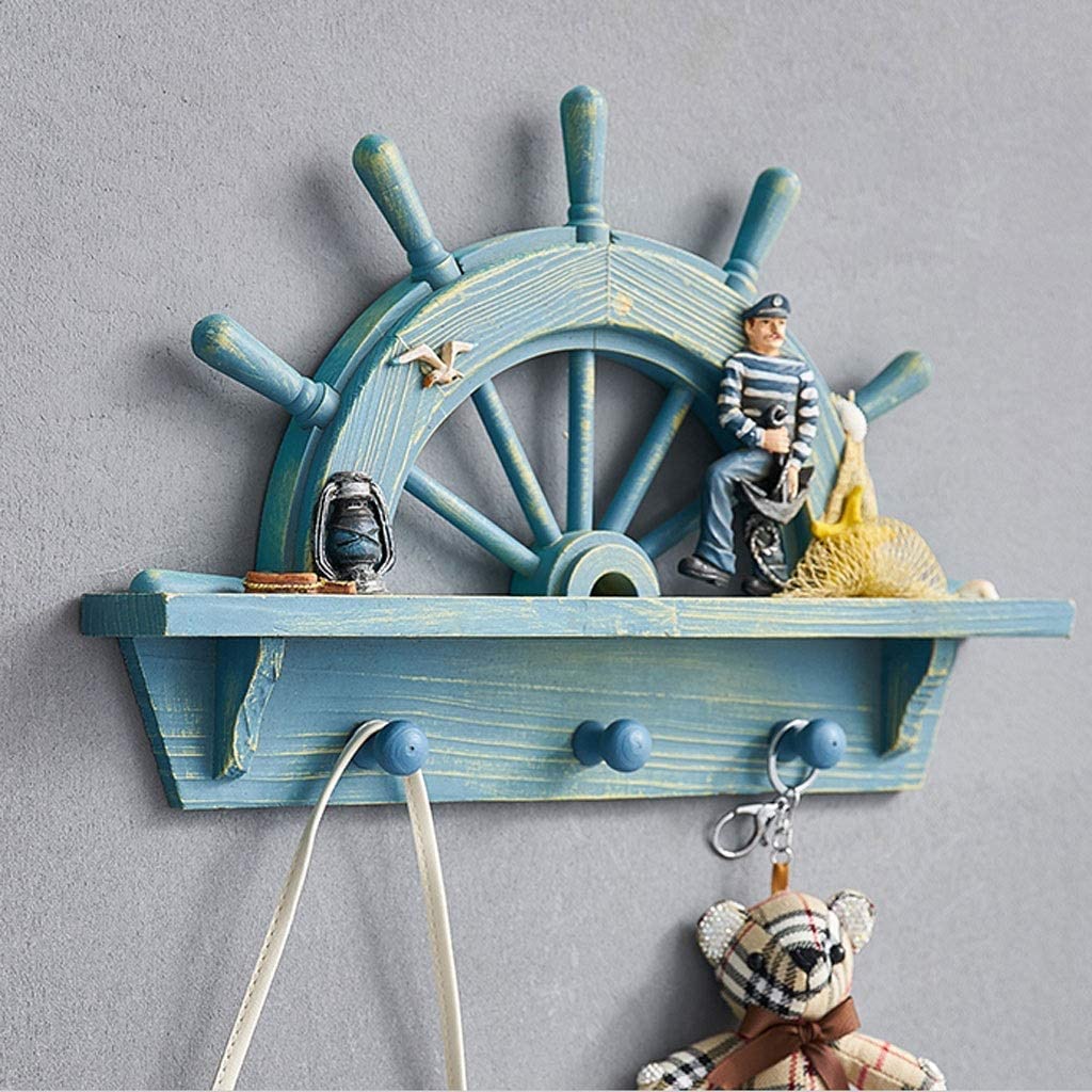 Attaccapanni Parete Appendiabiti Da Parete In Legno In Stile Mediterraneo A Forma Di Mezzo Timone A Decorazione Ingresso Soggiorno(Bruin)