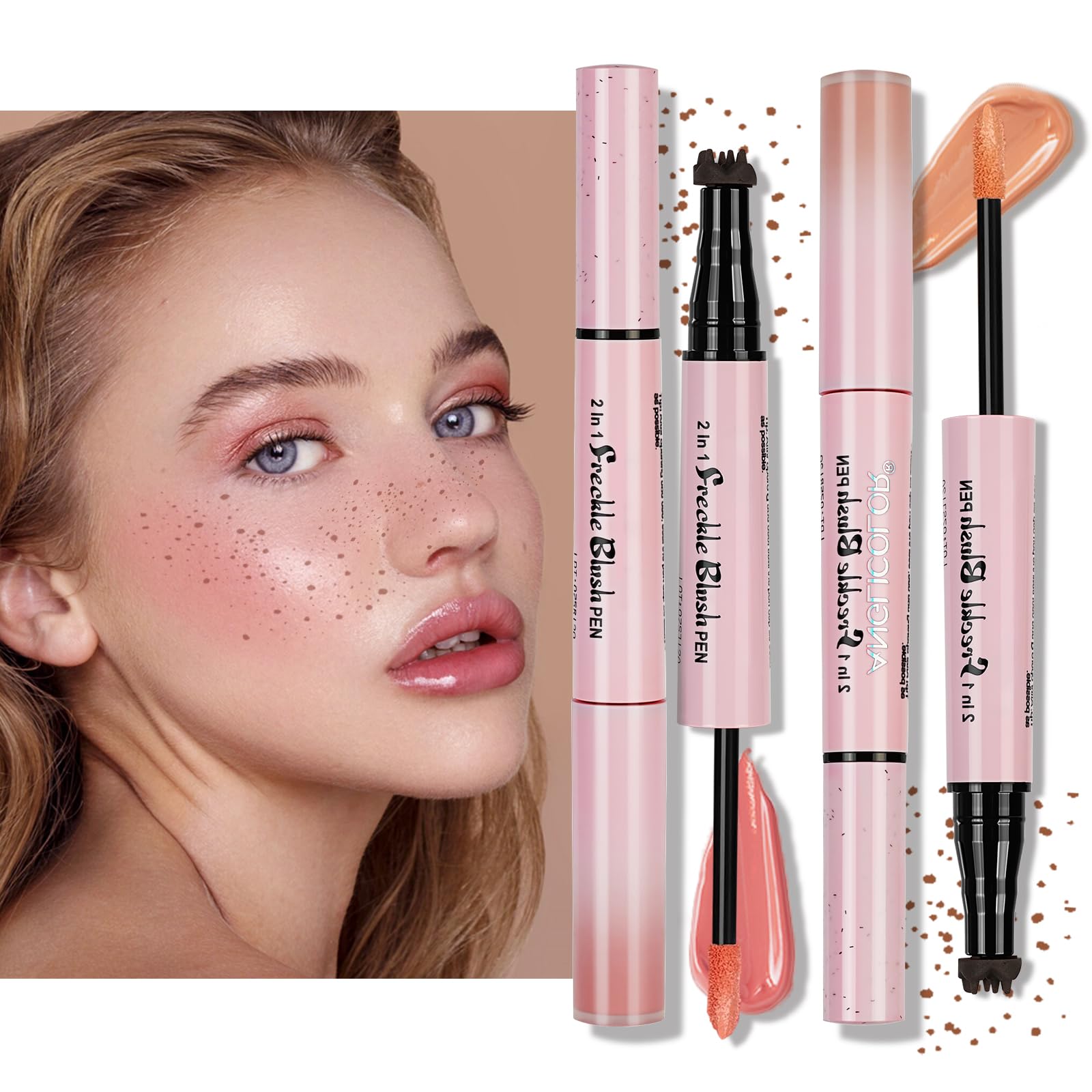 LOPHE Sommersprossen Stift 2 Farben, 2 in 1 Wasserdichter Freckle Stamp Make-up Stift mit Blush, Langlebiger Natürlicher Sommersprossenstift für Lebensechte Freckles, 01+02