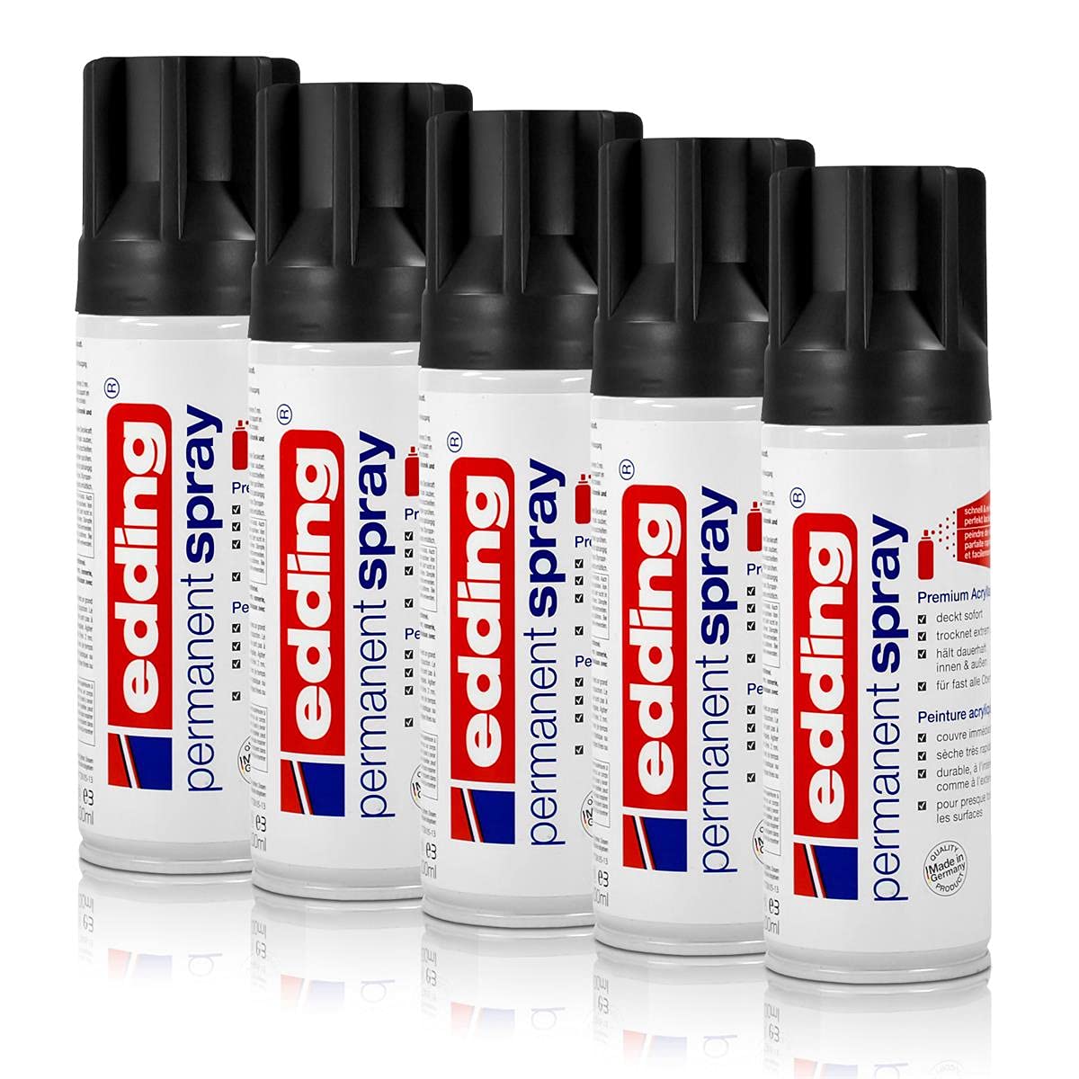 5x edding Permanent Spray g??boka czer? matowa 200 ml Premium lakier akrylowy, RAL 9005