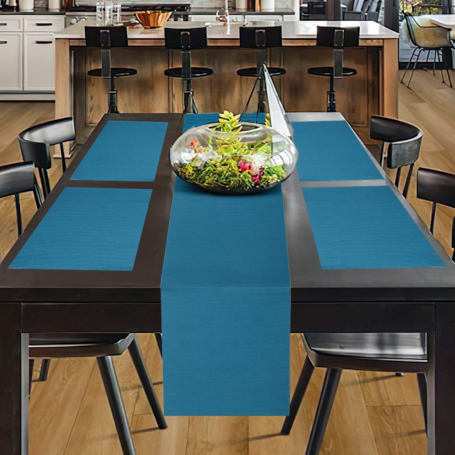 PRAKARTIK BY INDUARTS Cotton Ribbed Rectangular Dining Table Mat with Runner. Blue (Set of 4 + 135 CM Runner (B09R98ZWYL) Amazon Price History, Amazon Price Tracker