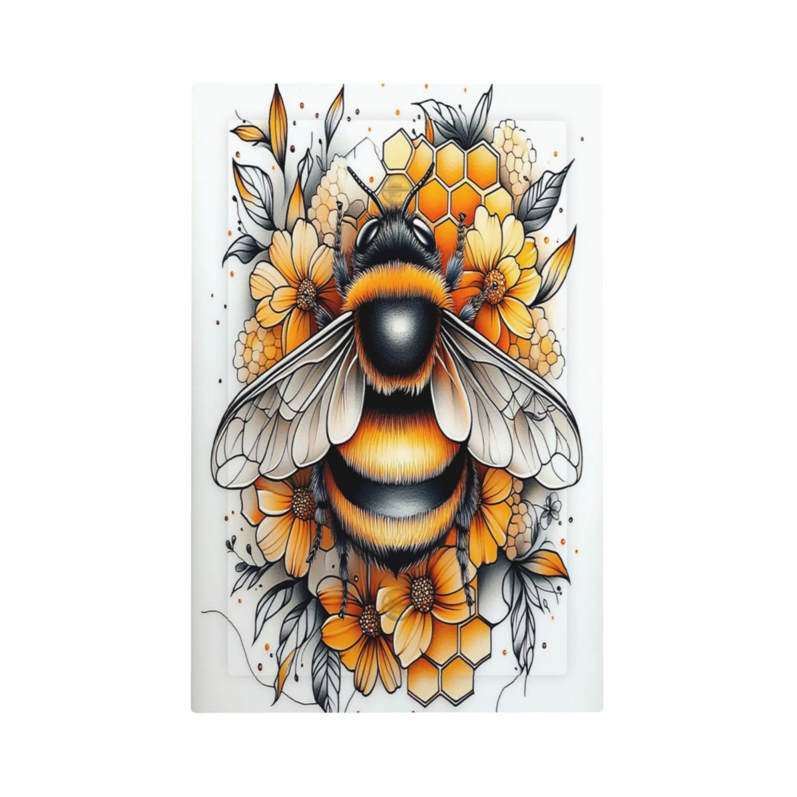 Donecmminery Light Switch Cover Plate Bee Honeycomb Flowers Plant Leaves 1 Gang No Device Blank Electrical Wall Plates Faceplate Decorative Switch Plate For Nursery Kids Room Decor