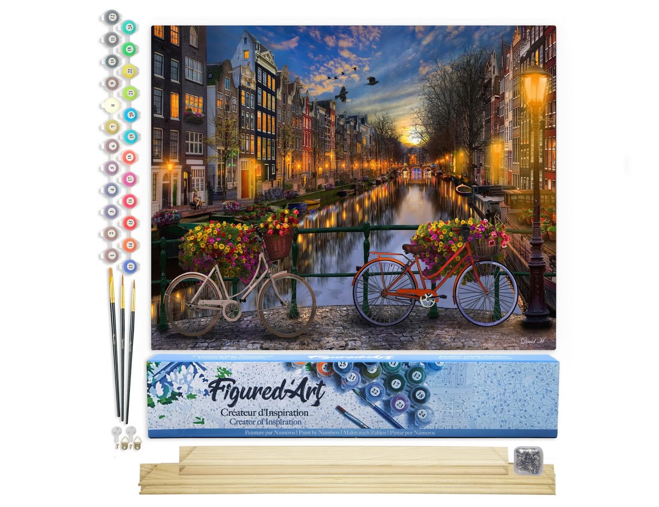 Figured'art View Of Amsterdam Canal Paint By Numbers For Adults 40X50cm - Craft Art Painting Rolled Canvas With Diy Wooden Frame