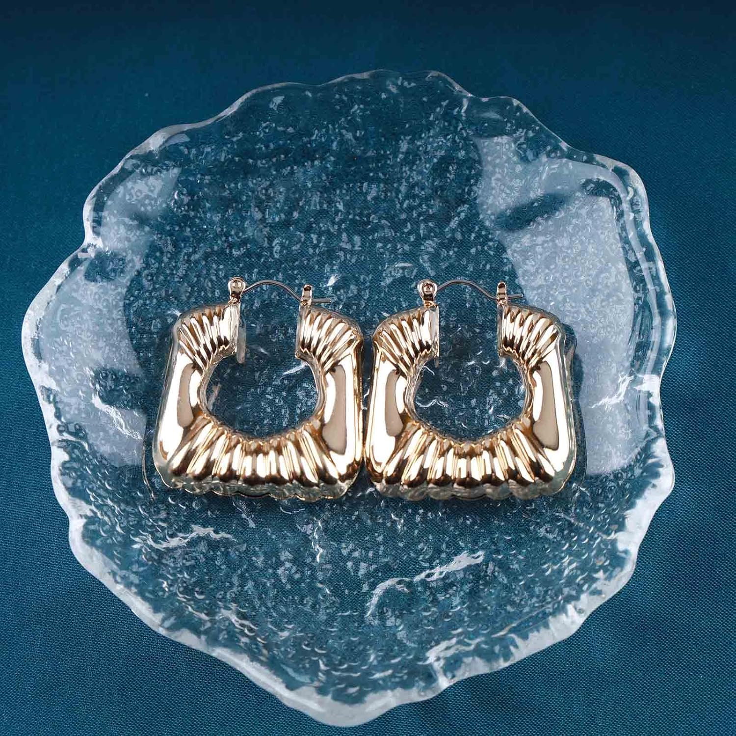 Large Geometric Hoop Earrings Gold Chunky Square Dangle Earrings Thick Hoop Earring Jewelry for Women - Image 4