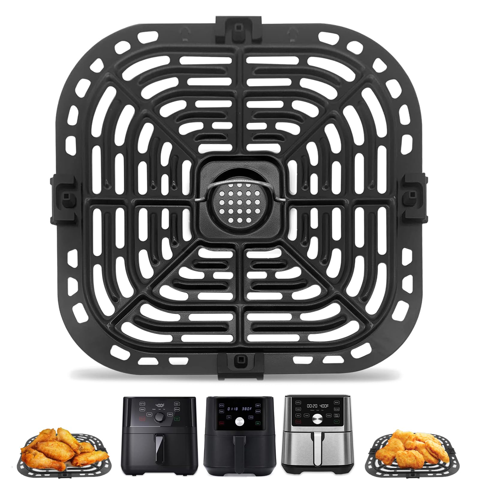 GXF Air Fryer Grill Pan for Instant Pot Vortex Plus 6 in 1 5.7QT 6 QT Gourmia GAF735 6 QT Air Fryer, Accessories Replacement Tray Rack Parts Grill Plate Crisper Plate, Dishwasher Safe