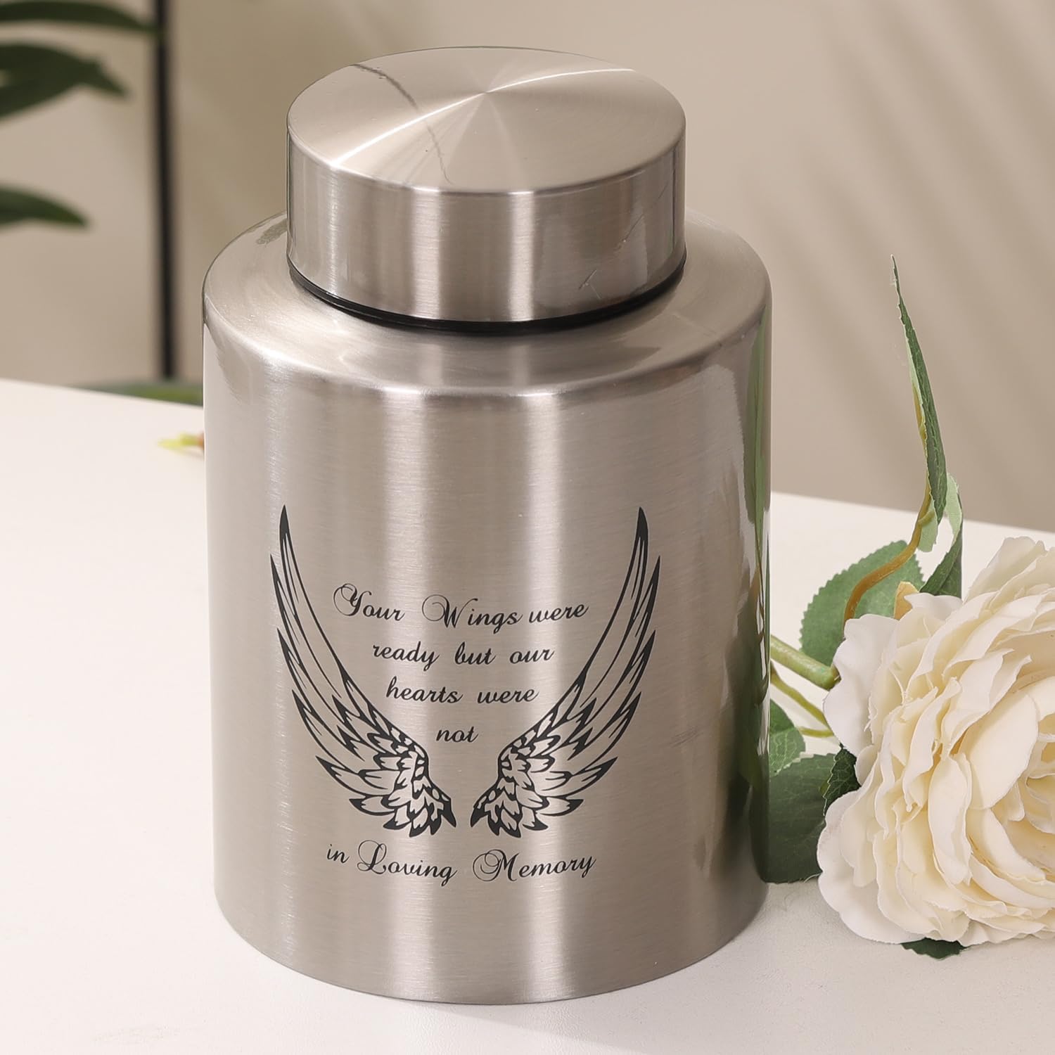 Medium Urns for Human Ashes Up to 60 Cubic Inches Medium Sized Urns for Ashes Adult Male Female Keepsake Cremation Urns for Ashes Stainless Steel (Angel Wings, Silver) - Image 5