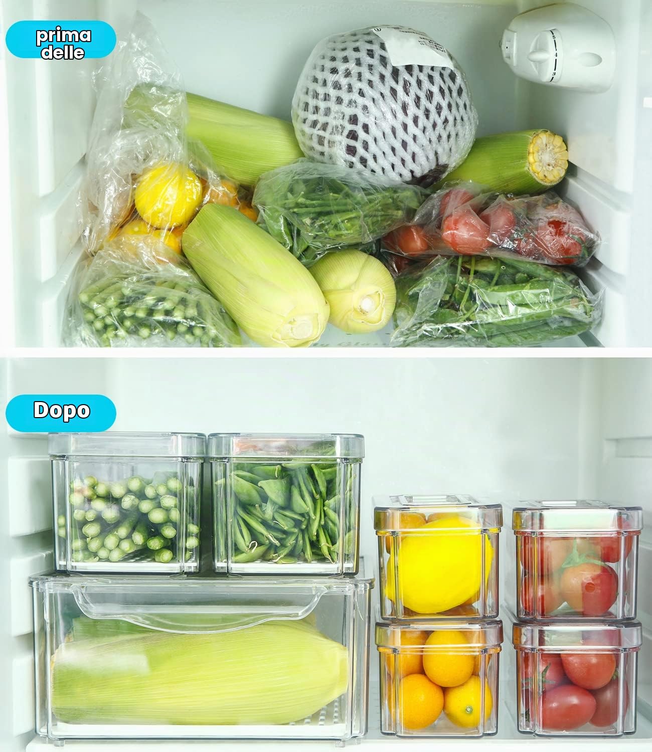 Set di 7 Contenitori per Frigorifero, Organizzatori per Dispensa, Cestini, Trasparente, Organizer con Maniglia per Cucina, Armadietti,Bagno