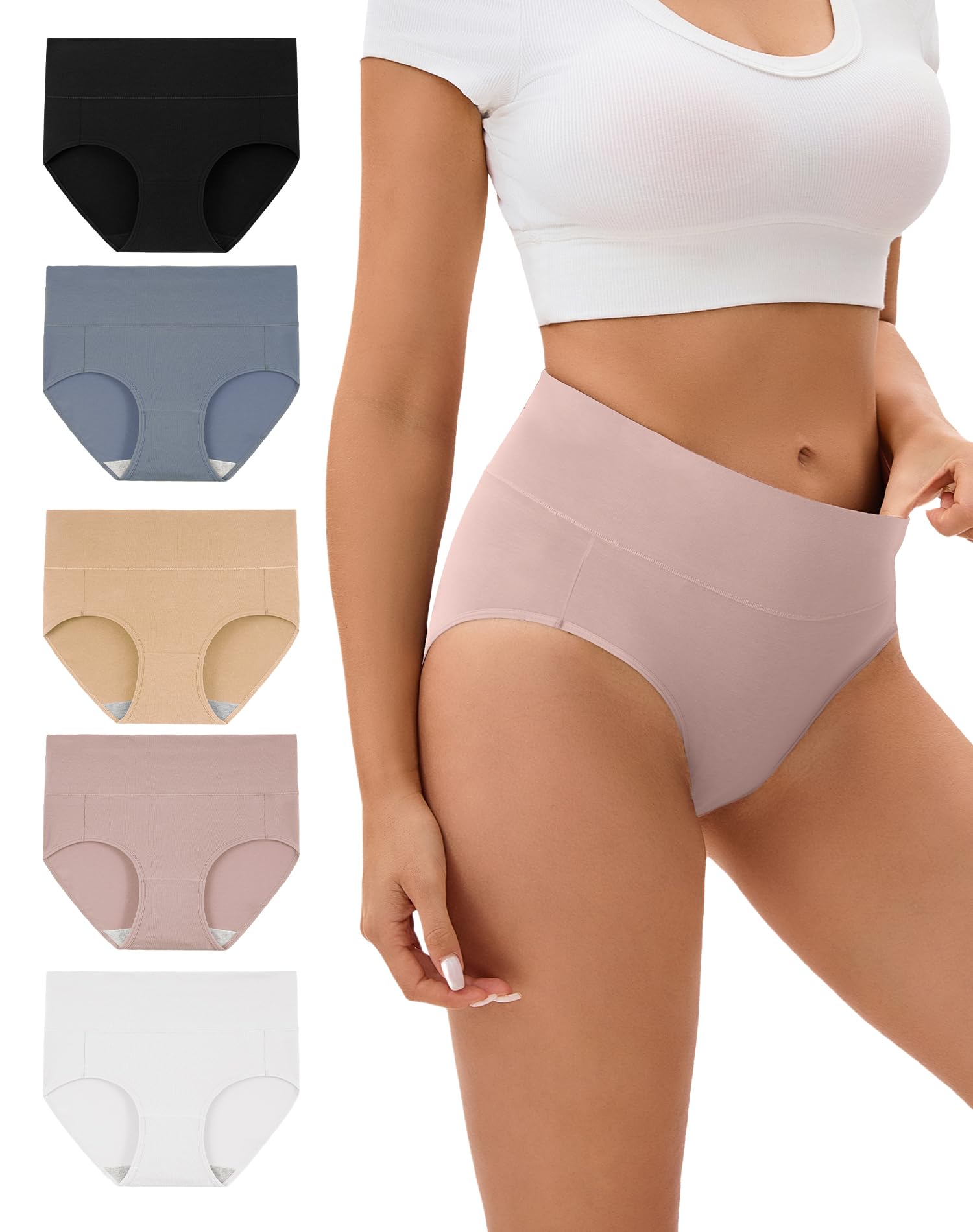 INNERSY Women's Cotton Underwear High Waisted Briefs Breathable Panties 5-Pack