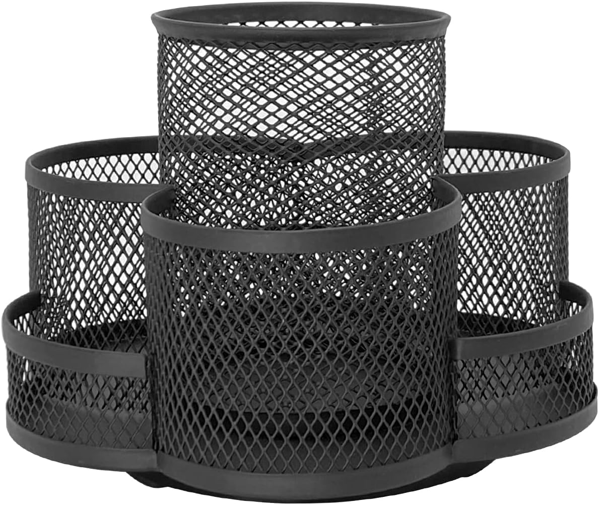 WURJHSONG Pen Holder, Makeup Brush Holder 360-Degree Rotating Desk Organizer with 7 Compartments, Pencil Holder for Desk, Office Supplies Desk Organizer Storage Gift (Black) : Office Products