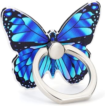 LaMignonne Butterfly Cell Phone Ring Holder Finger Ring Grip Stand 360 Rotation 180 Flip Universal Kickstand Compatible with All Smartphones Blue