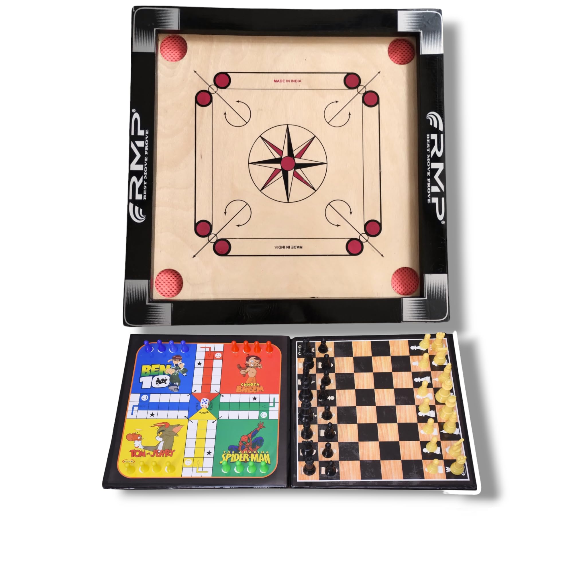 Buy RMP Carrom Board for Kids 20 inches with Ludo Game and Chess Board